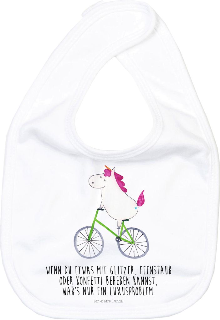 Mr. & Mrs. Panda Babylätzchen Einhorn Radfahrer - Weiß - Geschenk, Unicorn, Kinderlätzchen, Esslätzchen, Lätzchen Für Babys, Konfetti, Schlab...