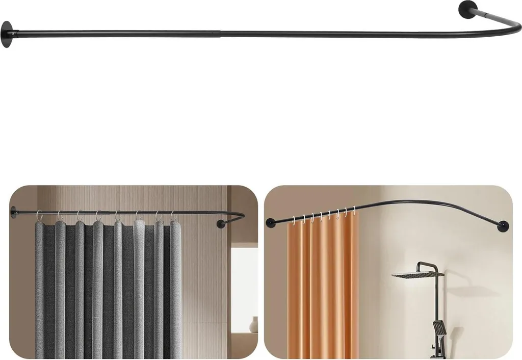 Tringle pour baignoire d'angle ajustable noire style industriel 165cm - 3