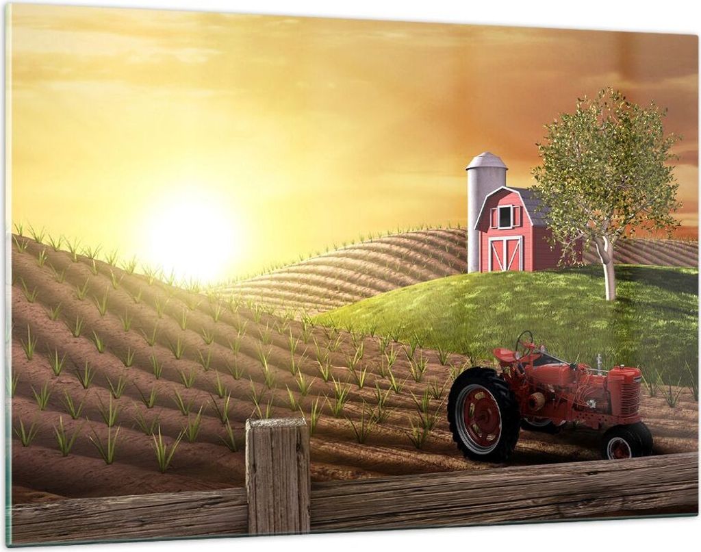Bilder auf glas - Morgen Bauernhof Feld Plantage - 120x80cm - Glasbilder - Wandbilder - Kunstdruck - zum Aufhängen bereit - Wanddekoration aus Gla...