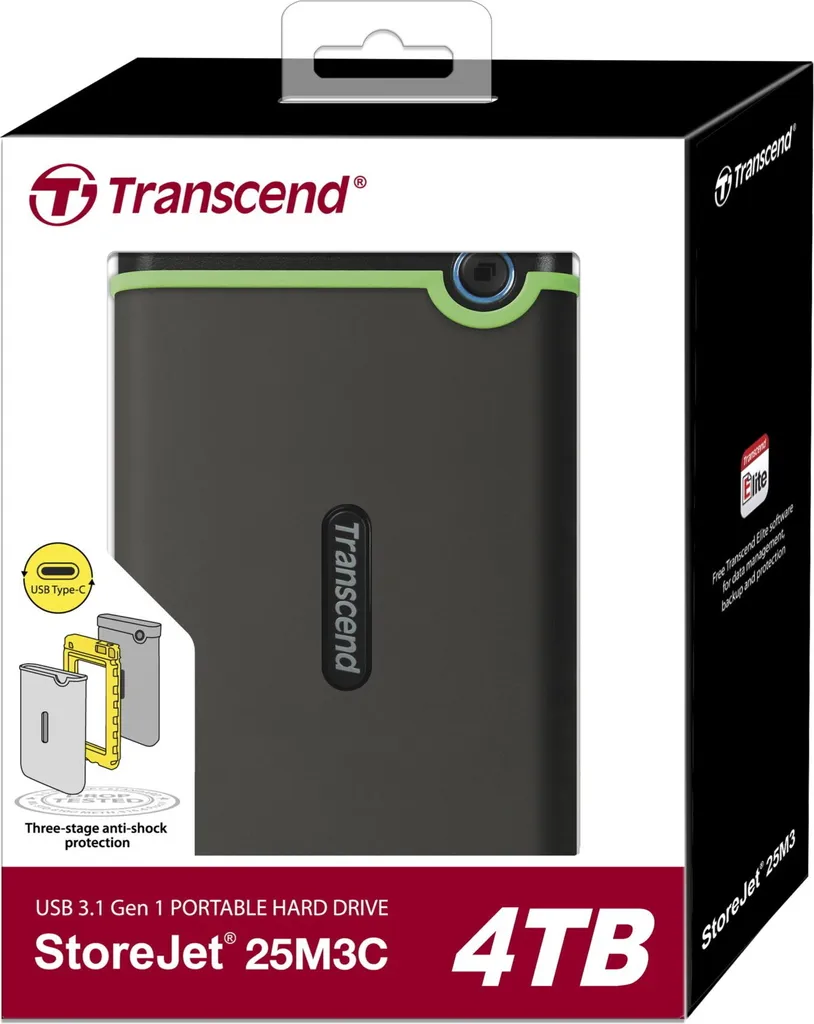 Disque Dur Externe Portable 4To Transcend StoreJet 25M3C Antichoc USB