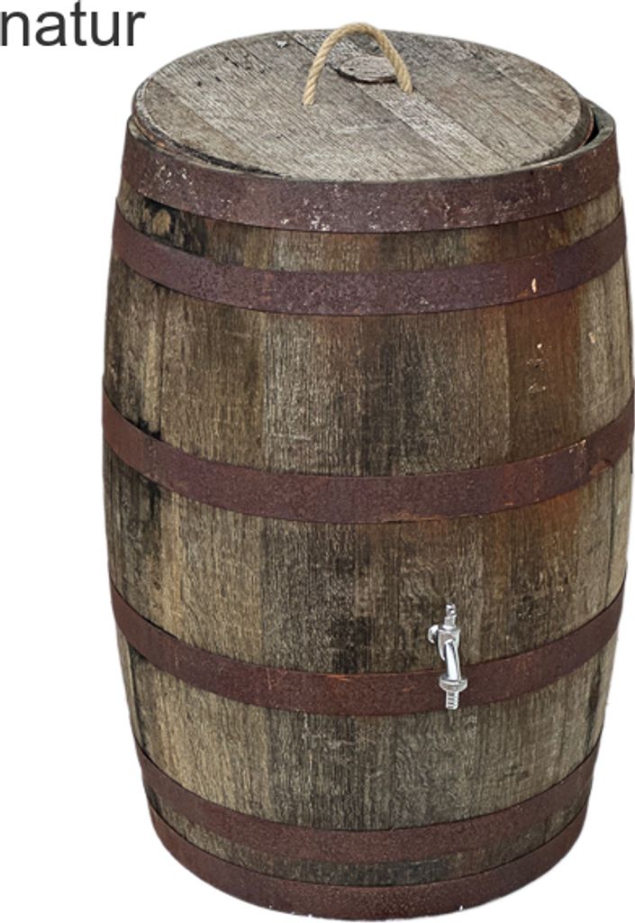 190L Whiskyfass, Eichenfass geöffnet als Regentonne: Deckel mit Kordel / Seil, ohne Wasserhahn, Oberfläche: geölt