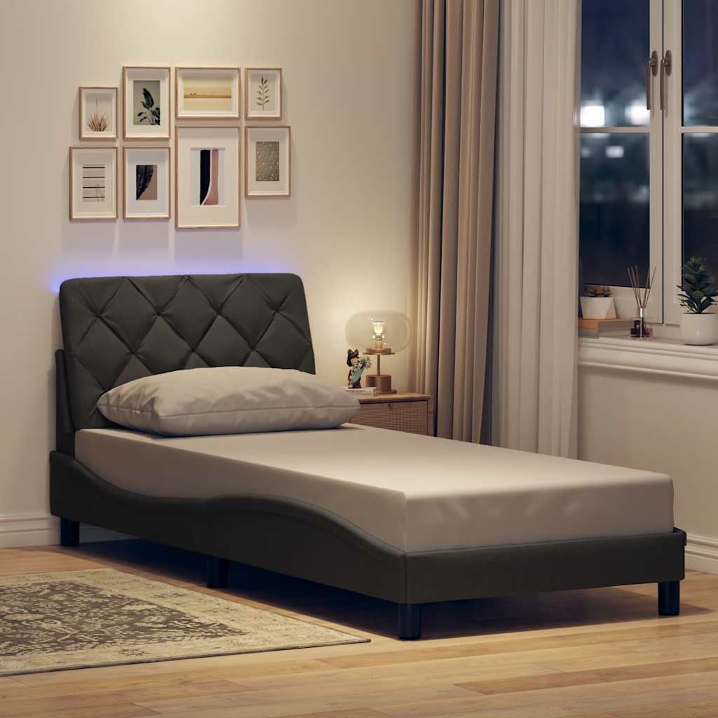 (NEU 2026) Bettgestell moderne, mit LED ohne Matratze, Dunkelgrau 90x200 cm - Stoff - Klassische Betten - 23.88 kg