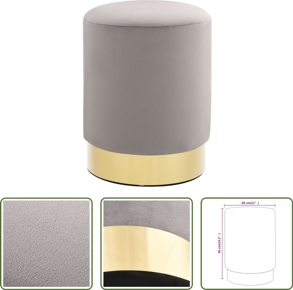 The Living Store Hocker Hellgrau und Golden Samt