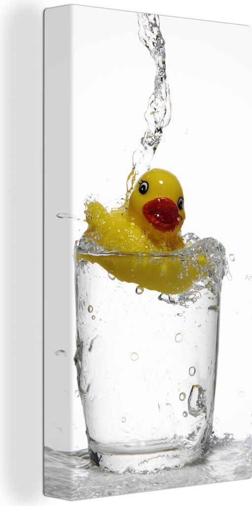 MuchoWow - Leinwandbilder - Badeente in einem Glas Wasser, Wandbild, Wanddeko Bilder Wohnzimmer, 20x40 cm
