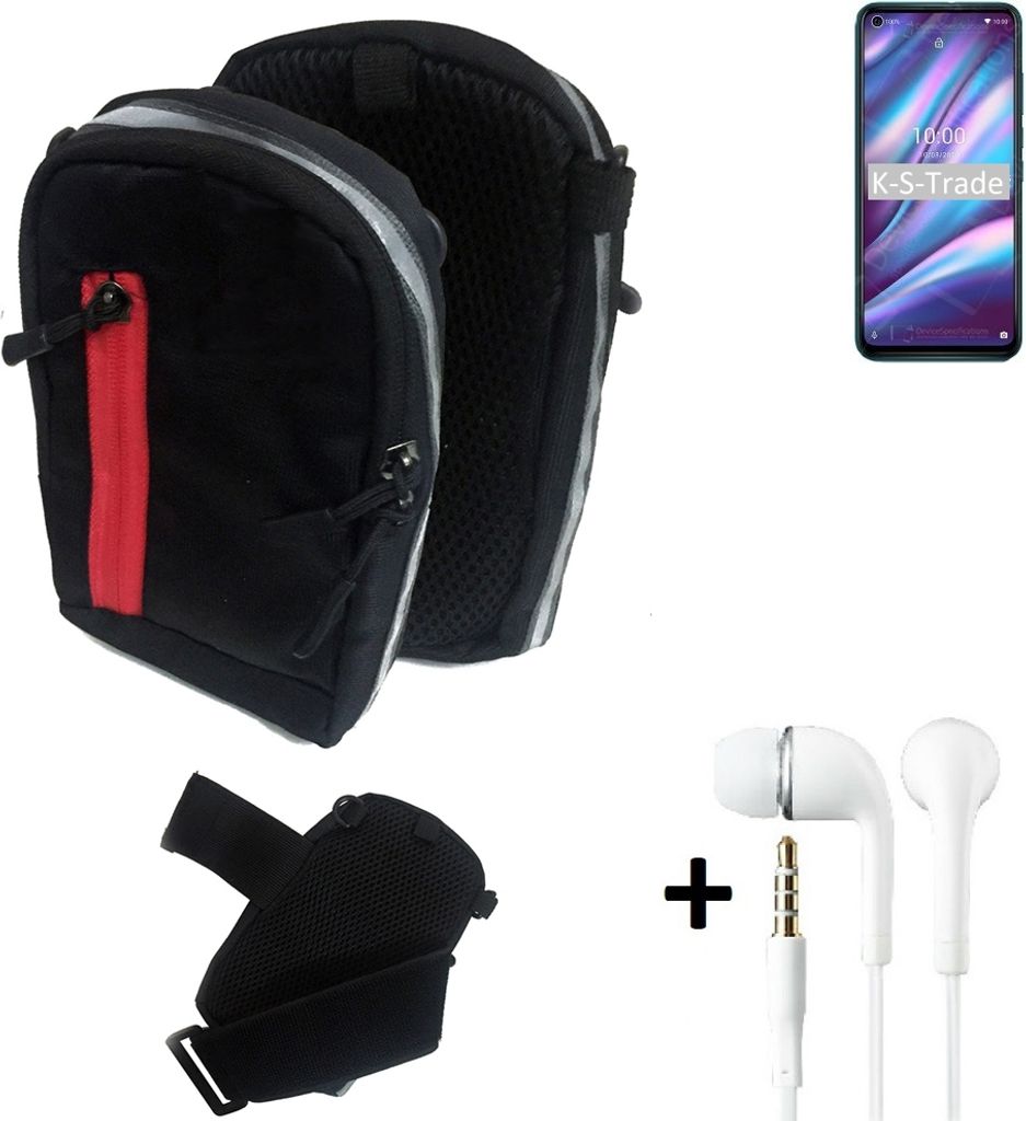 K-S-Trade Outdoor Gürteltasche Holster Umhängetasche + Kopfhörer kompatibel mit Wiko View 5 Plus schwarz Handy Tasche Case travelbag Schutzhülle