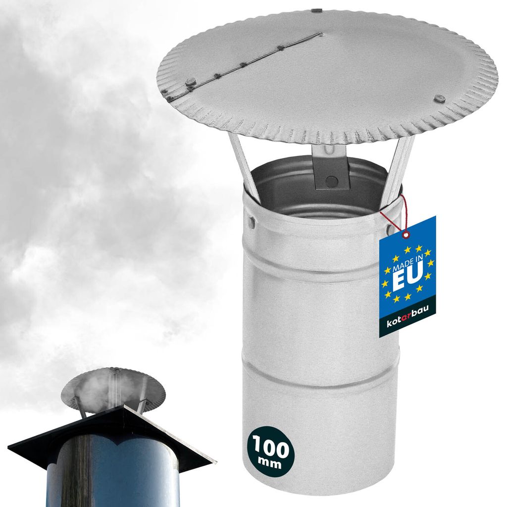 KOTARBAU Schornsteinhaube verzinkter Stahl 100 mm Schornstein Regenhaube | Kaminabdeckung Schornsteinabdeckung Abdeckhaube Schornstein | Regenhau...