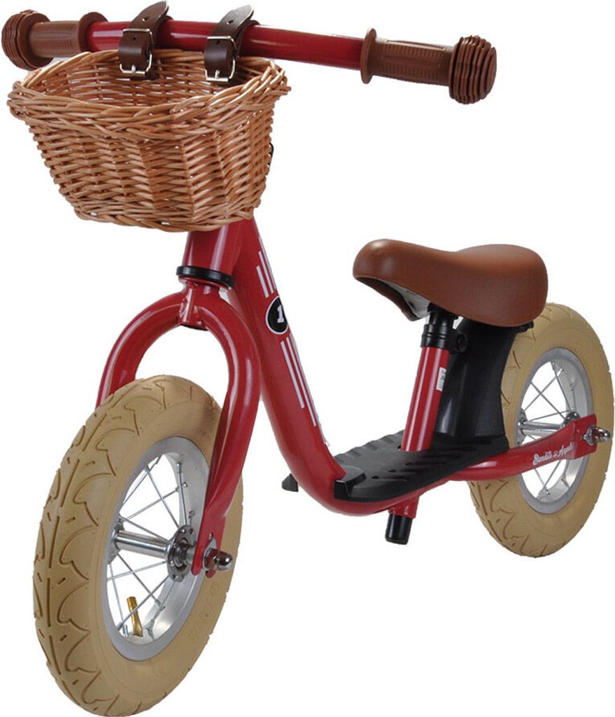 Bandits & Angels Laufrad aus Metall mit Weidenkorb Retro Rot mit Trittbrett ab 2 Jahren – Rotes Lauflernrad – Verstellbarer Sattel 29 bis 39 cm...