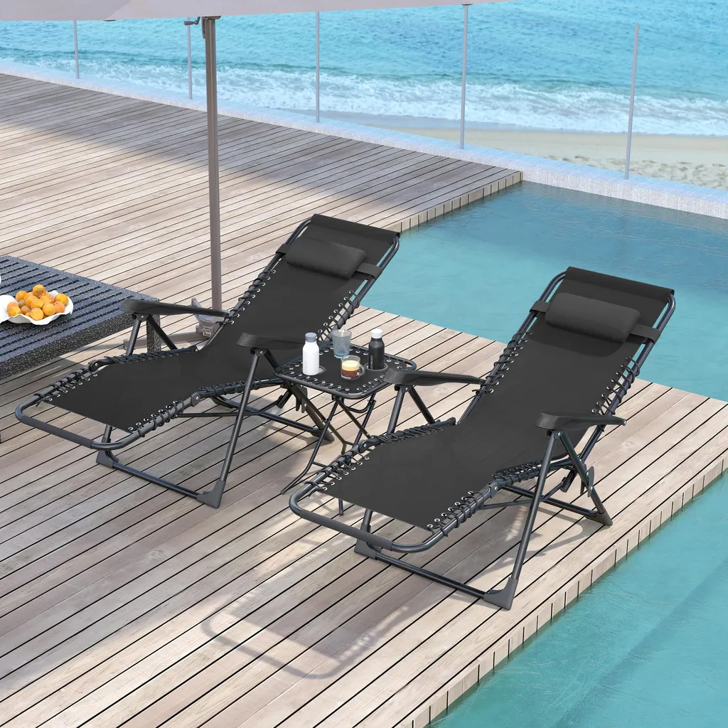 Ensemble détente jardin noir 3 pièces pliable pour terrasse et cour