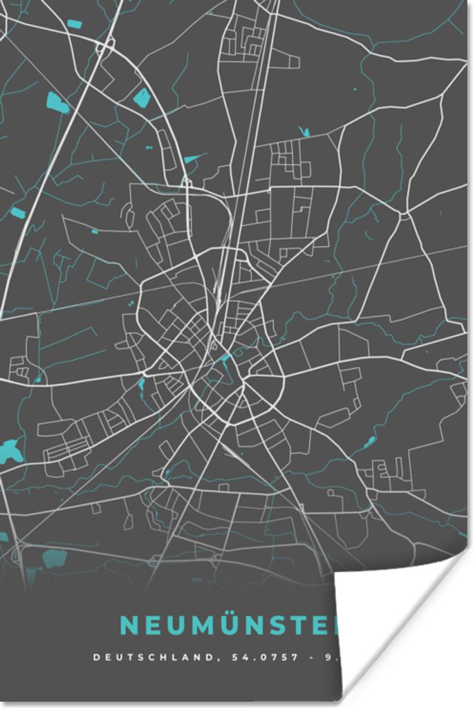 MuchoWow Poster Neumünster - Stadtplan - Blau - Karte - Deutschland 20x30 cm - Papierdruck