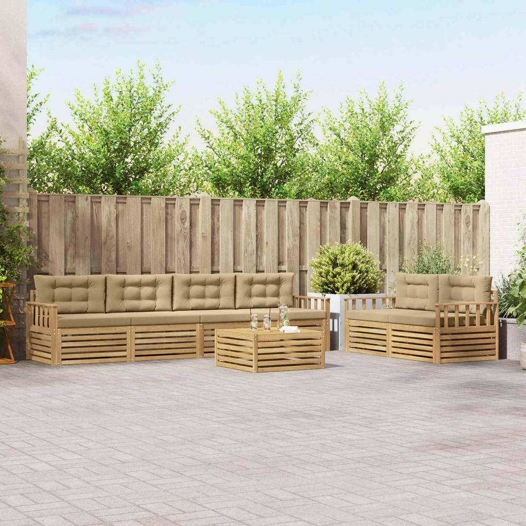 Möbel Outdoor-Sofagarnitur mit Kissen 7 pcs Weiß und Beige PolyesterGartensofas - Gartensofas c3976