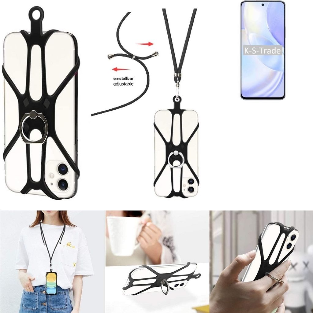 K-S-Trade 3in1 Handykette Handyband Handykordel Halsband Smartphone-Ring Handy-Ring kompatibel mit Huawei nova 8 SE Vitality Edition Fingerhalterung