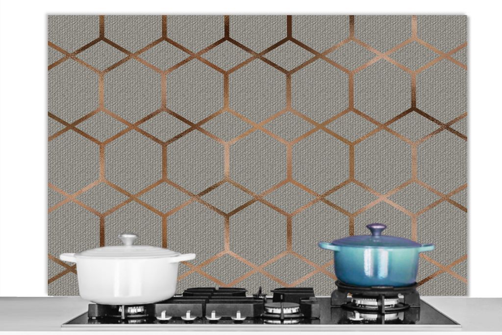 KitchenYeah Spritzschutz Küche - Küchenrückwand - Wandschutz für Herd und Spüle - Muster - Grau - Bronze 120x80 - Alu-Dibond (Alternative zu...
