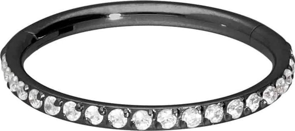 Ohrpiercing, Nasenpiercing, Septum Piercing Titan Segmentring Clicker EINGEFASSTE KRISTALLE Schwarz Innendurchmesser: 6mm + Stabstärke: 0,8mm
