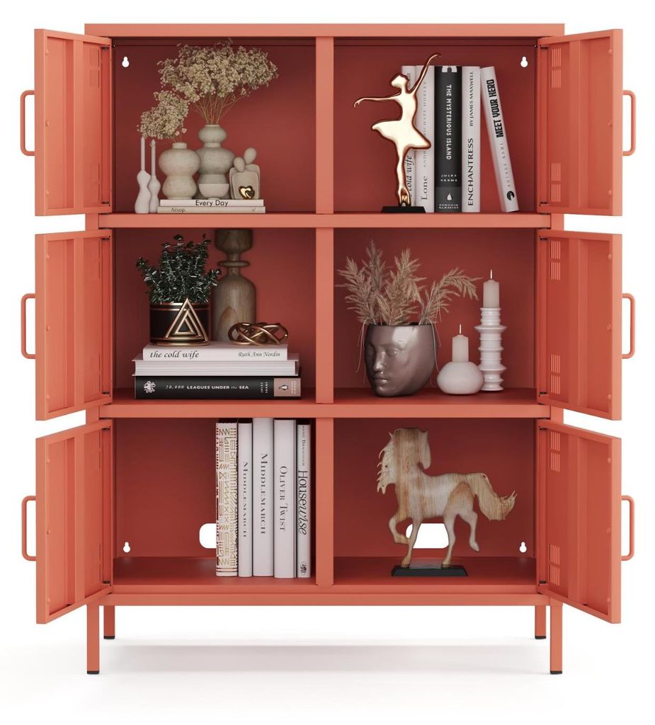 Furni24 Pera Metall Sideboard – Küchenschrank mit 6 Türen & verstellbaren Ablagen – Stahl Aufbewahrungsschrank für Küche, Wohnzimmer & Essz...