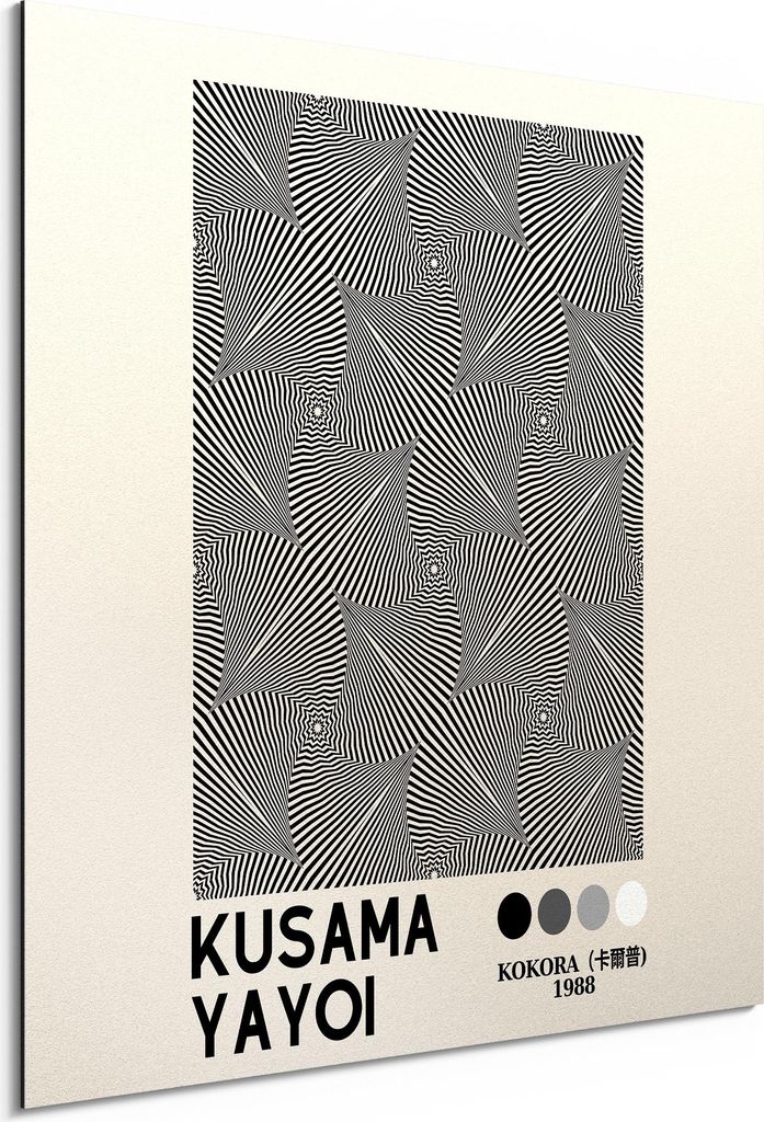 DEQORI Alu-Dibond Bild Weiß 50x50 cm 'Kusamas Strukturspiel' Wandbild Metall dünn Design