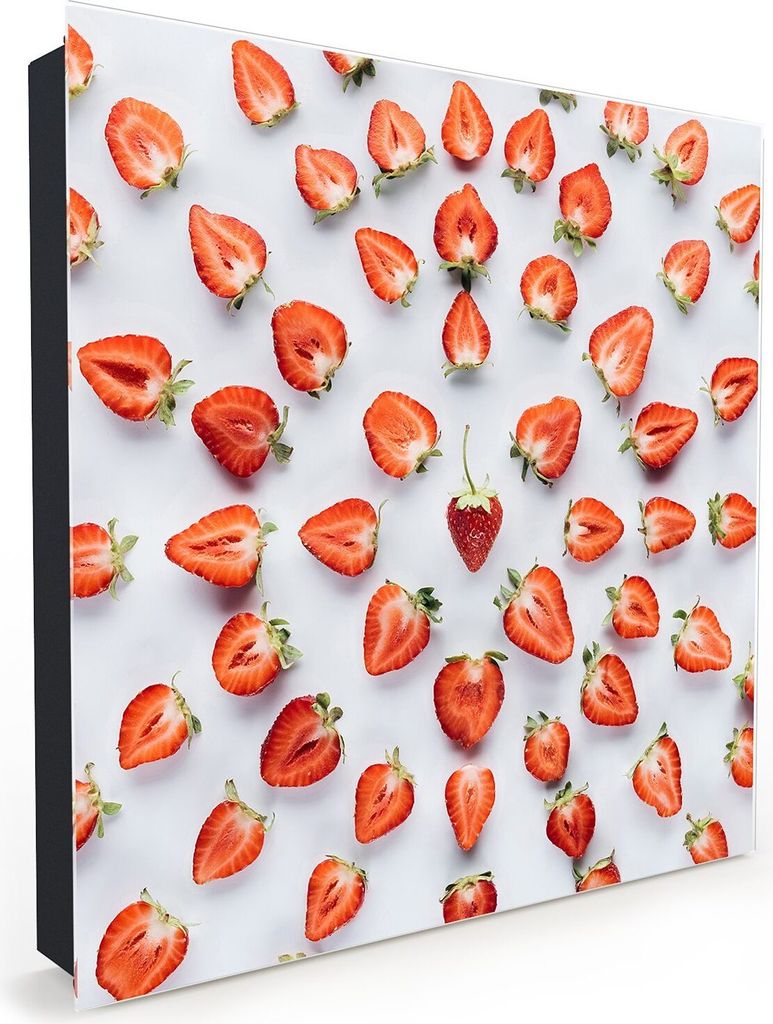 Nachbildung-Schlüsselkasten, Magnetpinnwand und Memoboard mit Glasfront Motiv Halbierte Erdbeeren