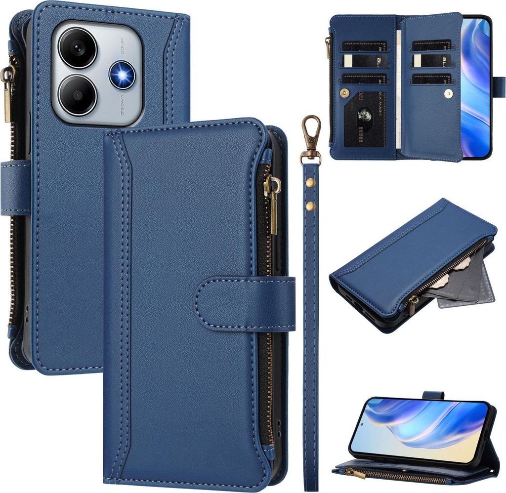 Etui pour Xiaomi Redmi Note 14 4G, zippé, étui portefeuille Image du produit 