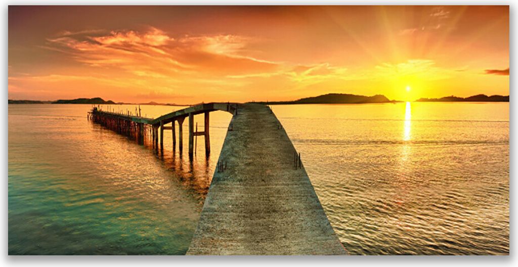 Glasbilder 140x70 Wandbild Druck auf Glas Sonne Meer Brücke Landschaft