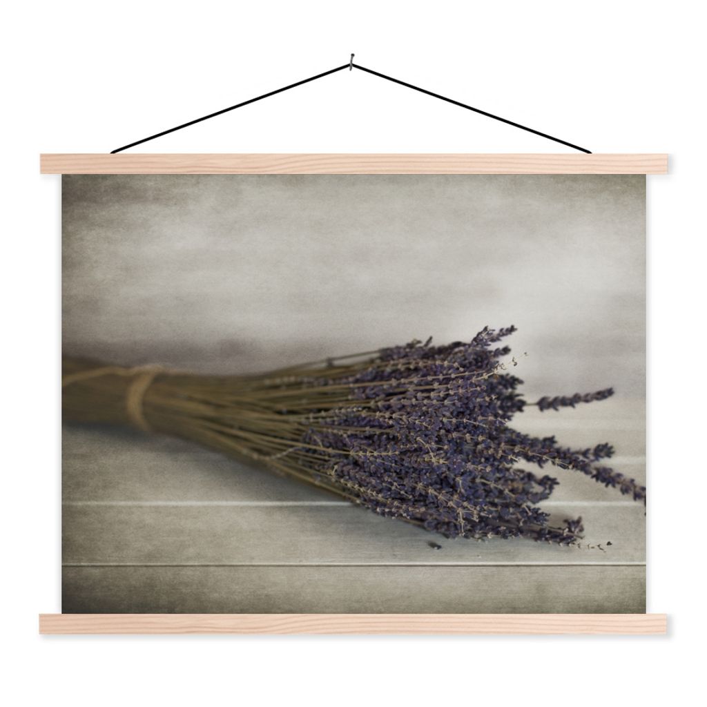 MuchoWow Textilposter Blumenstrauß aus getrocknetem Lavendel 120x90 cm mit holzfarbenen Rahmen - Magnetisch