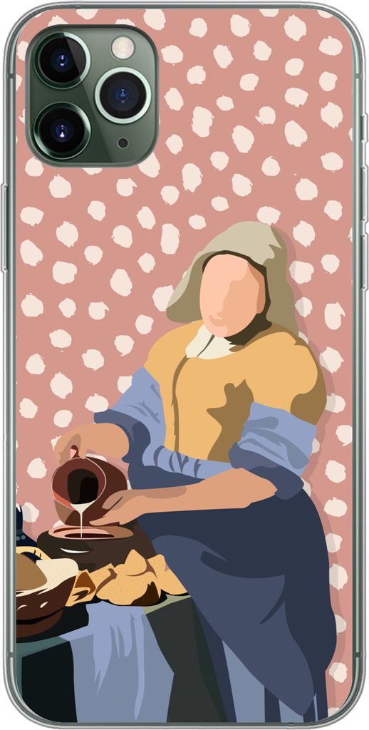 MuchoWow Handyhülle Schutzhülle Hülle für Telefoonhoesje iPhone 11 Pro Max Pastell - Milchmädchen - Polka dots - Alte Meister Silikon Softca...