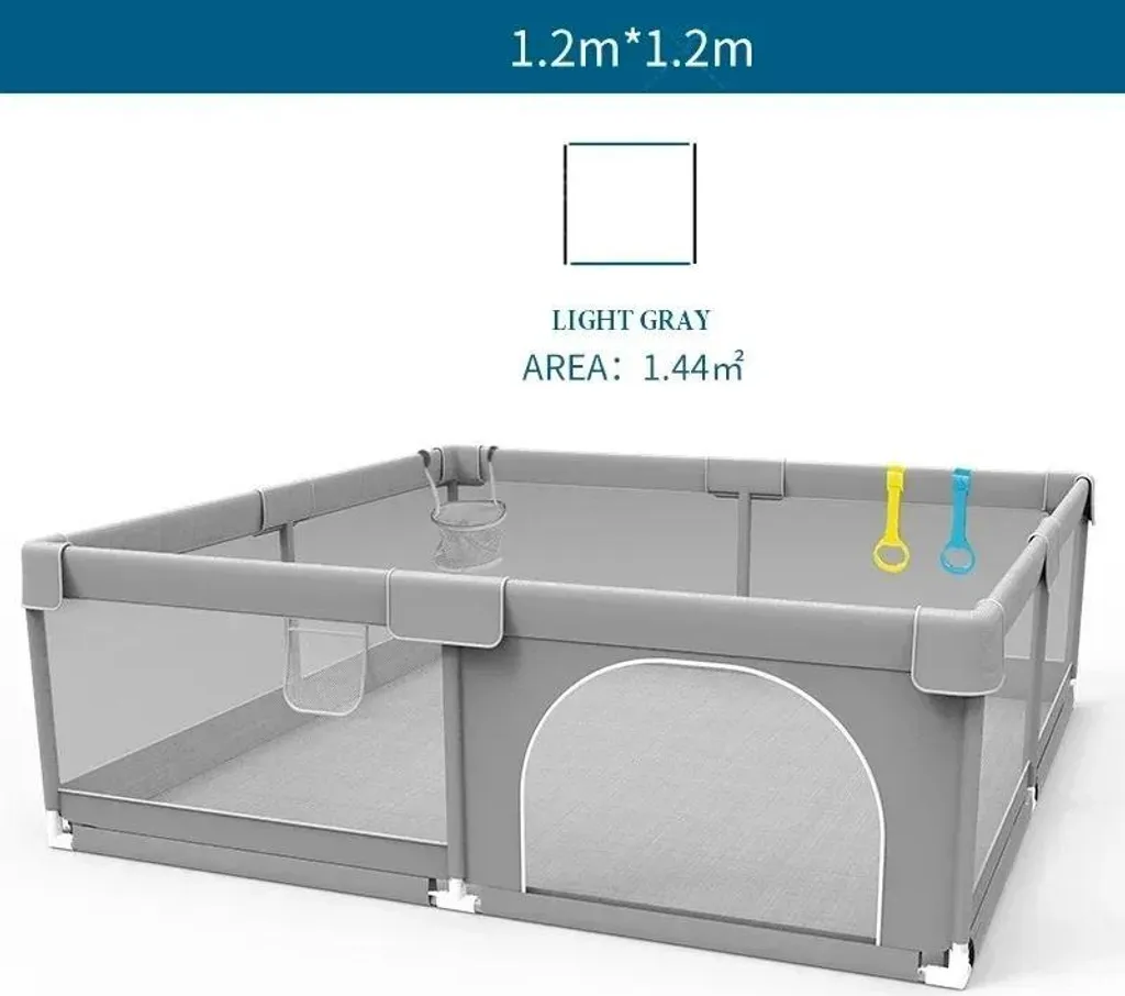 Parc bébé gris clair 1,2x1,2 m avec structure métallique durable et sûre