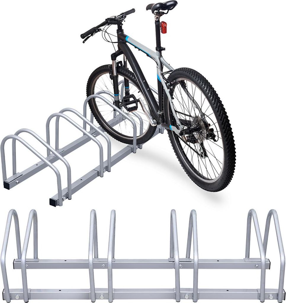 Fahrradständer für 4 Fahrräder Reifenbreite rostfreier Stahl Boden oder Wandmontage Mehrfachständer Fahrradhalter Aufstellständer, Silber