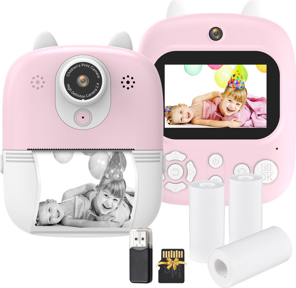 Sofortbildkamera fuer Kinder, Digitalkamera fuer Kinder, 1080P, digitale Videokamera, Doppelobjektiv, 2,4-Zoll-IPS-Bildschirm, eingebauter Akku mit...