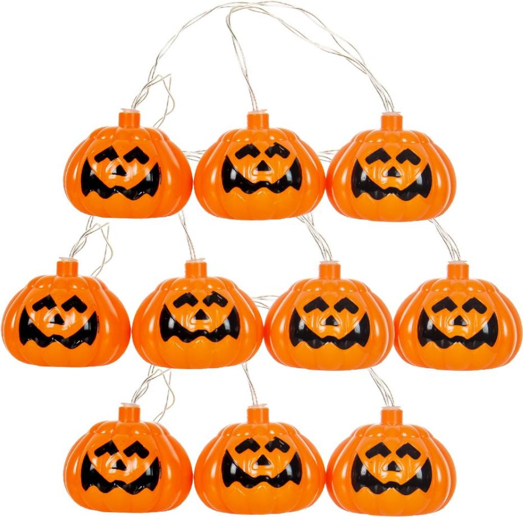 Kürbis Lichterkette mit 10 LEDs 180 cm als Halloweendekoration