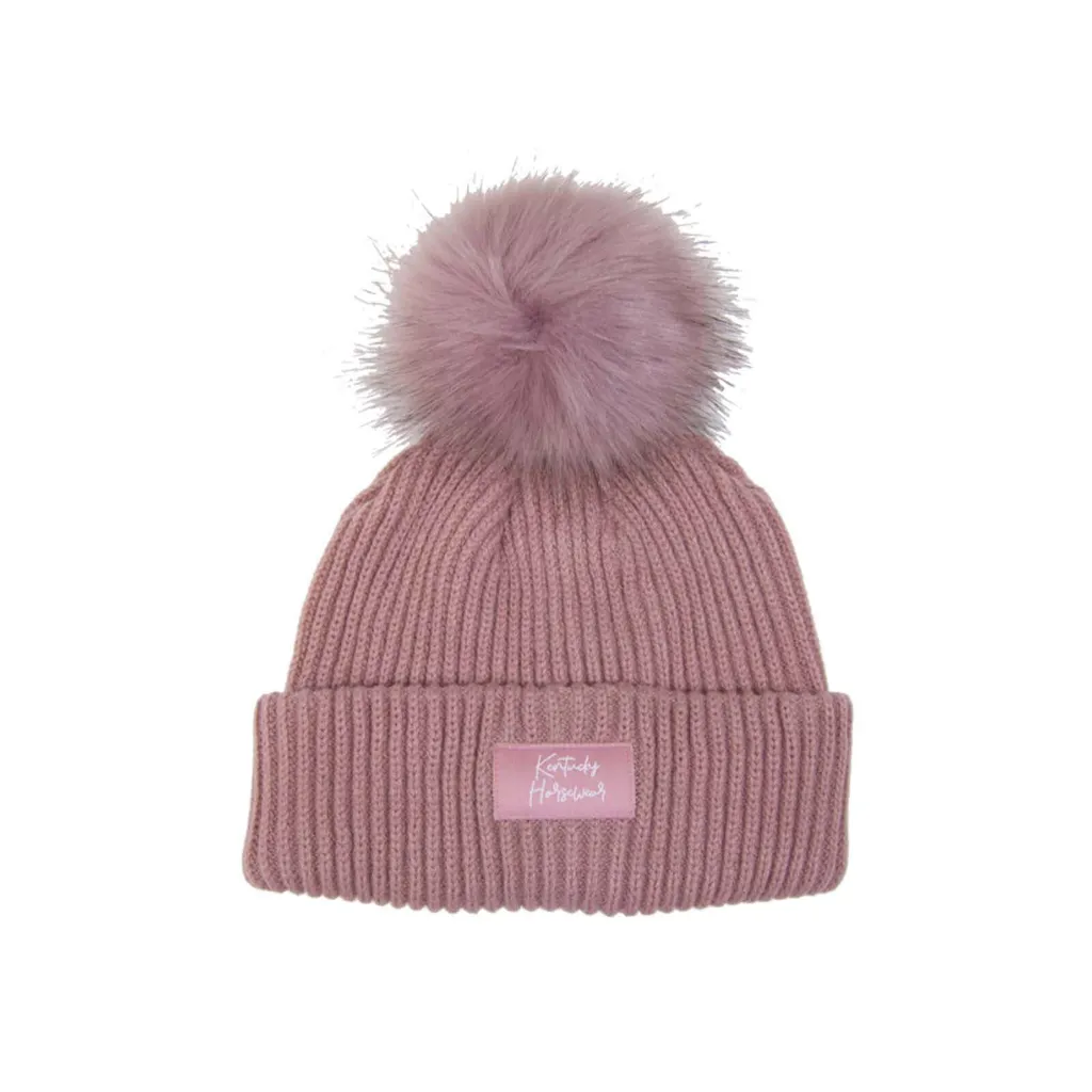 Bonnet Kentucky Horsewear avec pompon en fourrure artificielle rose