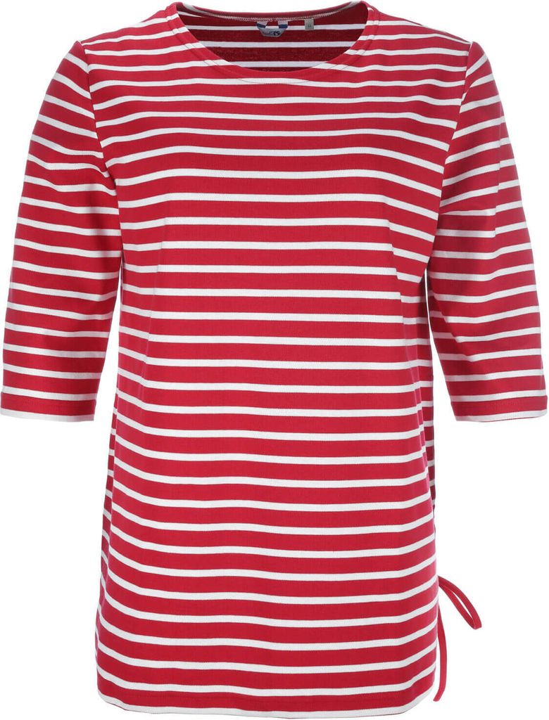 modAS Damen Long-Shirt 1/2-Arm Maritim mit Streifen - Rundhalsshirt mit modischer Schnürung in Rot-Weiß Größe 44
