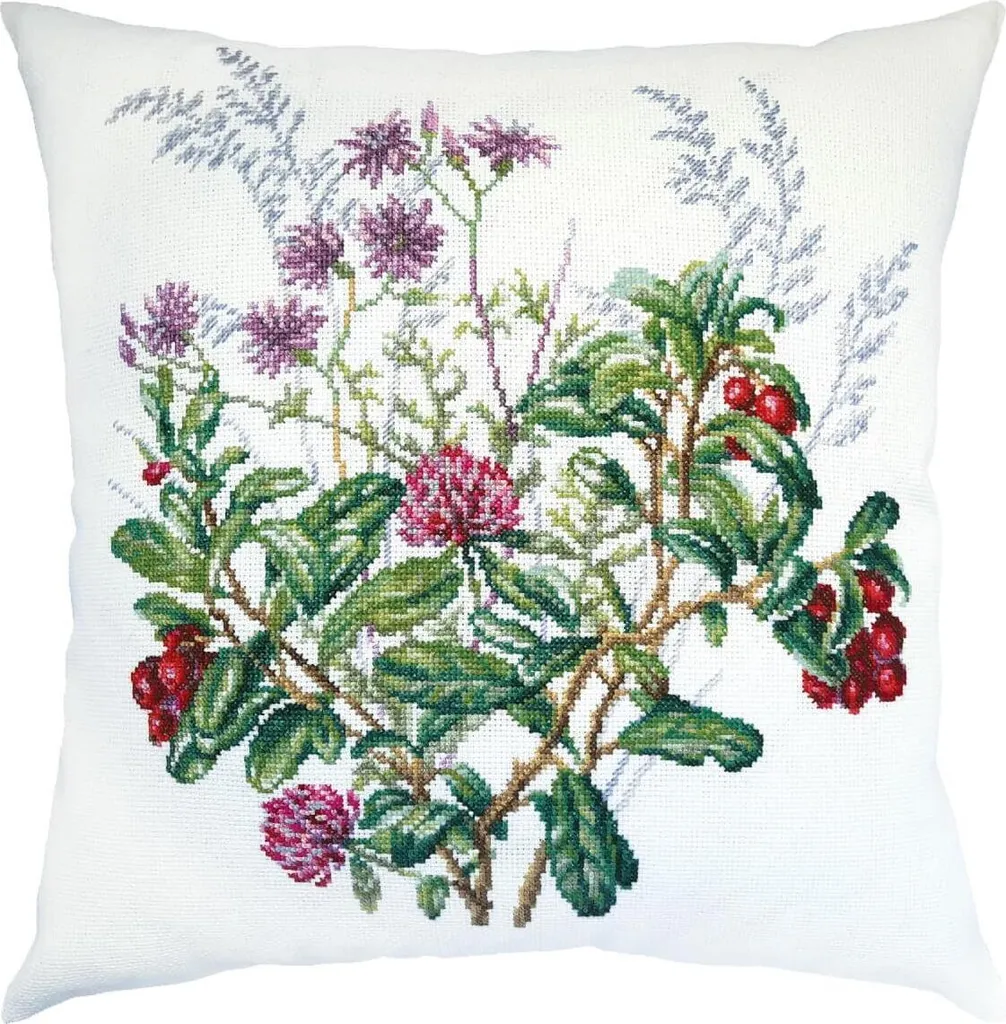 Kit Point de Croix Facile : Coussin Bouquet de Forêt 40x40 avec Diagramme