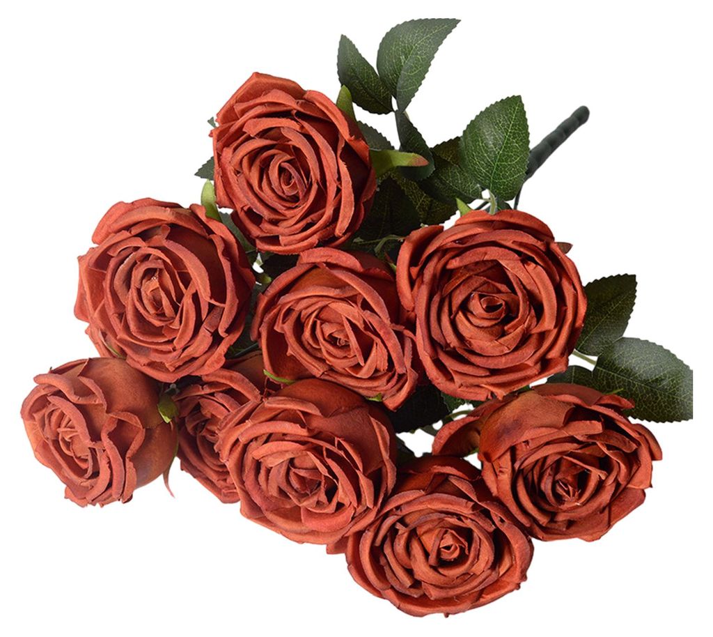10 künstliche Rosenköpfe, realistischer Rosenstrauß aus Kunstseide mit langen Stielen und Blättern für Zuhause, Küche, Büro, Hochzeit und Pa...
