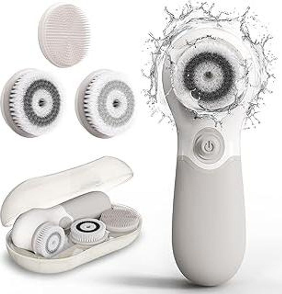 Gesichtsbürste mit 3 Aufsätzen & 2 Geschwindigkeiten - Tiefenreinigung & Peeling - Für alle Hauttypen - Inkl. Silikonaufsatz & Reiseetui - Plast...