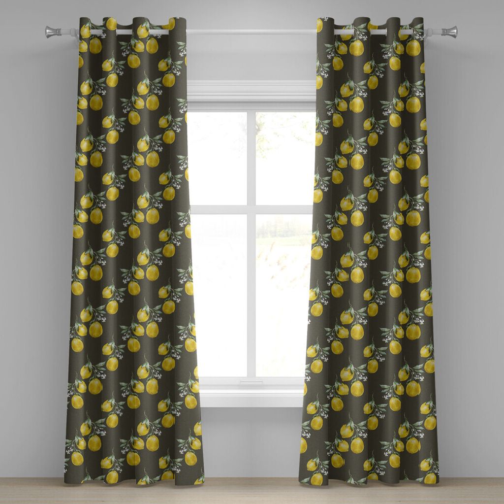 ABAKUHAUS Blumen Ösenvorhang, Lemon Branches mit Blütenblättern Wachstum Essenz Natur unter dem Motto Artsy Print, Dekorative 2-Panel-Fenstervor...