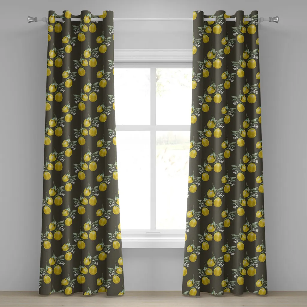ABAKUHAUS Tenda con occhielli floreale, Lemon Branches con petali Essenza della crescita Natura con motivo Artsy Print, Tende decorative a 2 pannelli, 280 cm x 175 cm, Verde oliva Giallo
