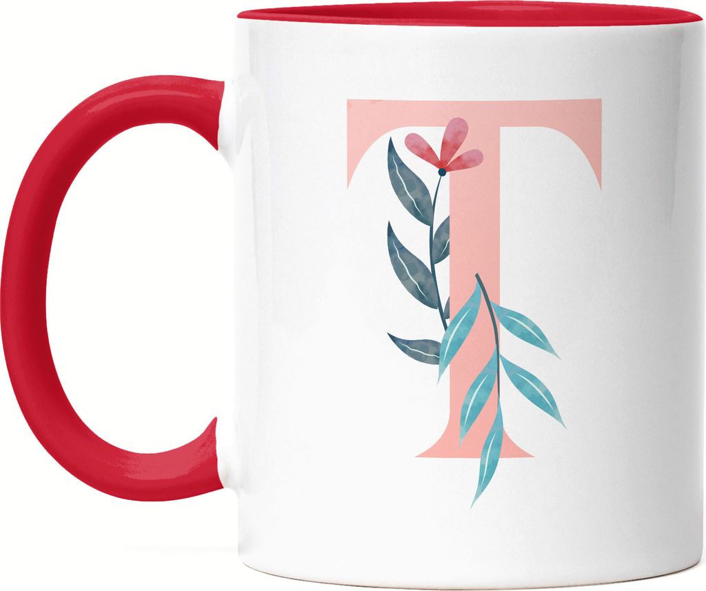 Buchstaben-Tasse T Tasse mit Buchstabe Alphabet Monogramm Blumenmotiv Geschenkidee Anfangsbuchstabe