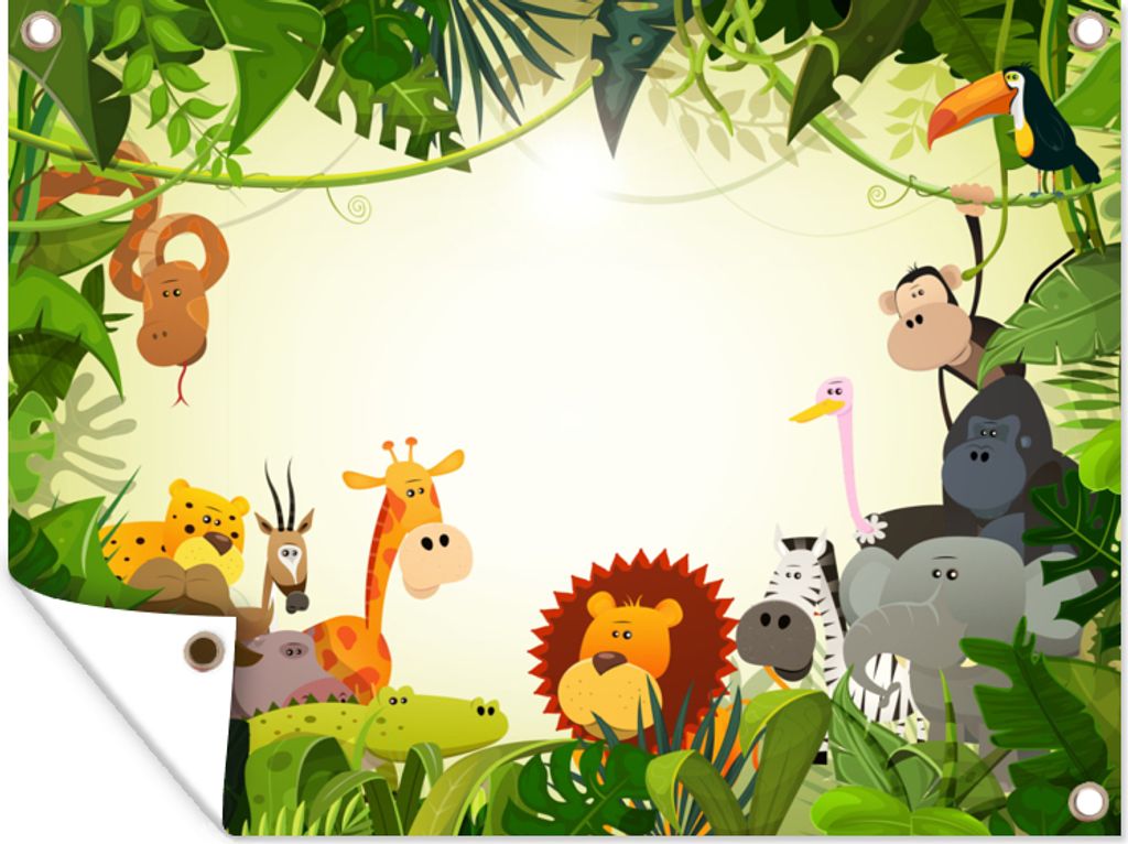MuchoWow 120x90 cm Outdoor-Poster Gartendeko Sichtschutz Garten Poster für den Garten Dschungel - Tiere - Schlange - Elefant - Jungen - Mädchen...