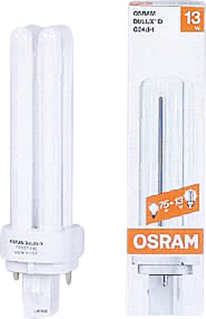 A compact fluorescent lamp and its packaging are displayed side-by-side.