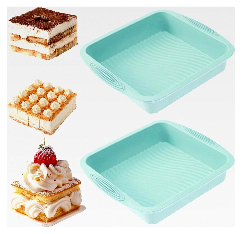 2 Stück Silikon Backform Eckig, 24CM Schichtkuchen Backform mit Griffen, Antihaft Silikon Kuchenform für Brownies, Käsekuchen, Brote