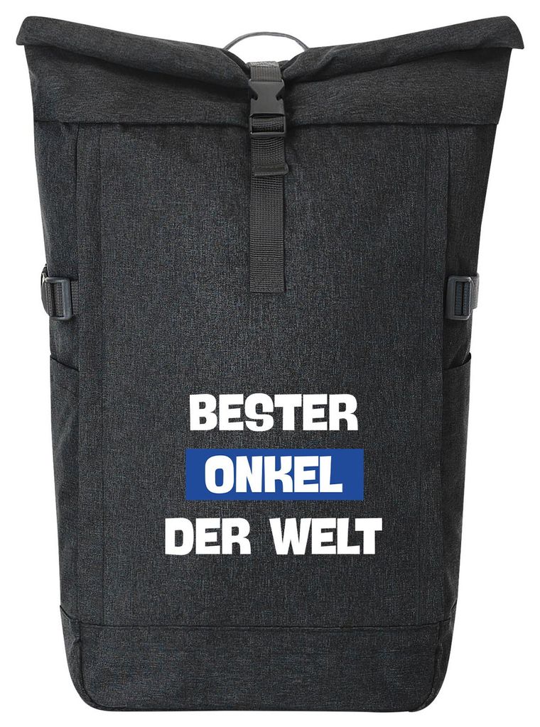 Huuraa Kurierrucksack Bester Onkel der Welt 30-44 Liter Black Melange Fairtrade Rolltop Rucksack Geschenkidee