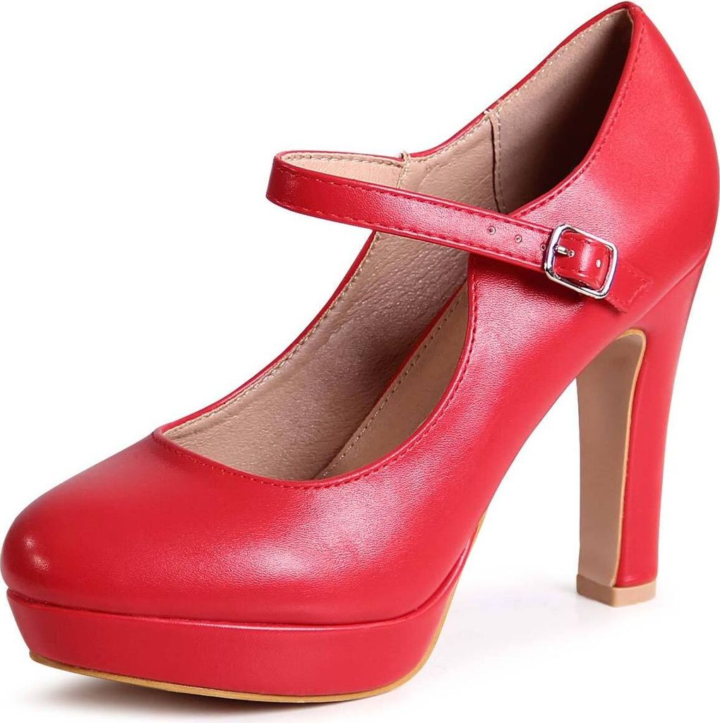 topschuhe24 1879 Damen Plateau Riemchen Pumps , Farbe:Rot, Größe:38 EU