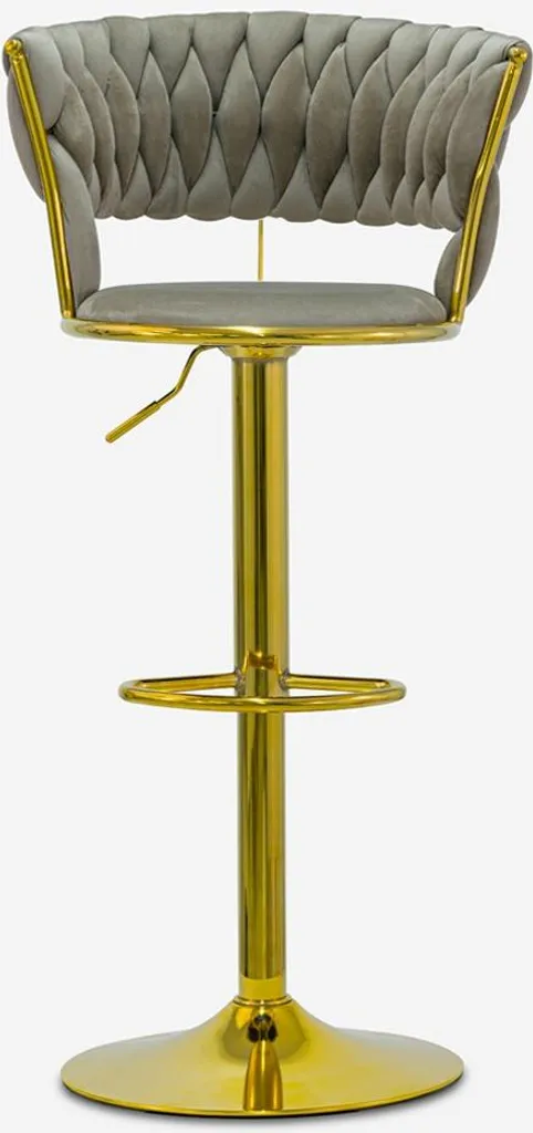 Tabouret de bar réglable en velours marron et pied doré design luxe
