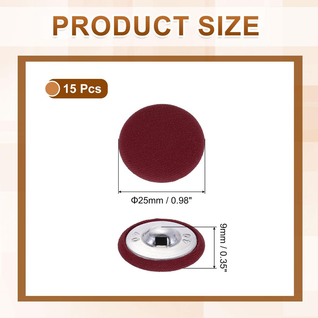 15 Stoffbezogene Kn?pfe, 25mm 40L Metallstiel Runde N?hkn?pfe Stoff Bedeckter Knopf fš¹r Mantel Kleid Pullover Hš¹te Basteln, Weinrot