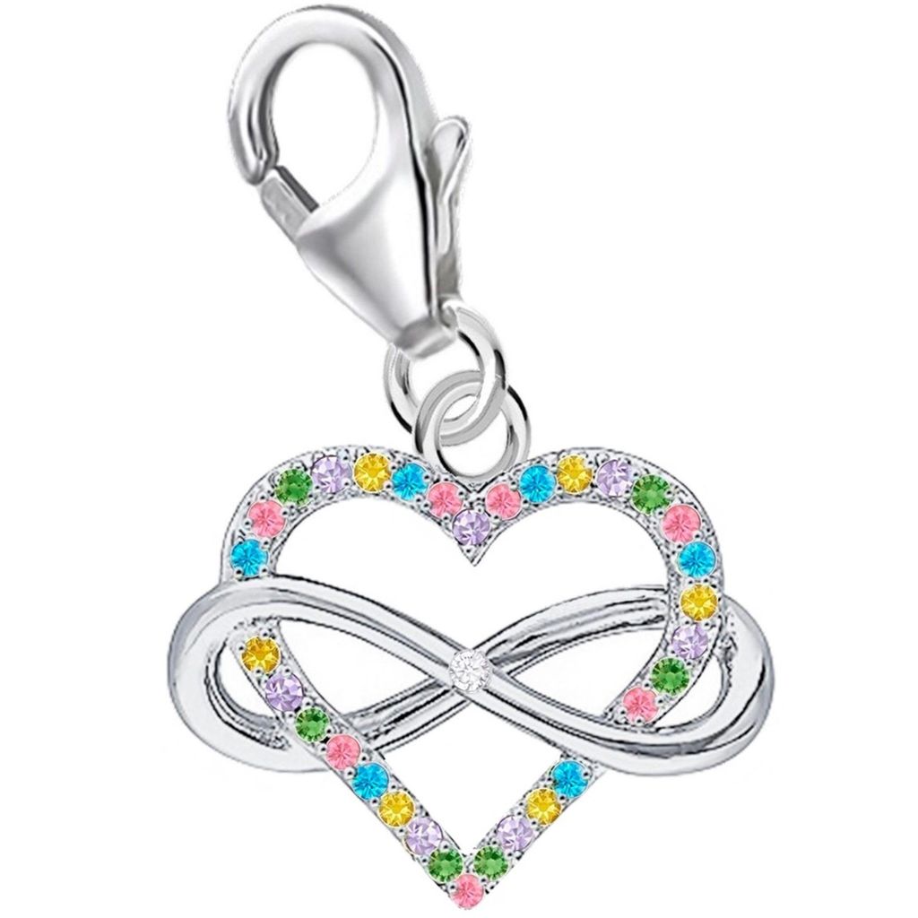 Herz Charm mit Unendlichkeit und bunten Zirkonia I Ewige Liebe Echtschmuck