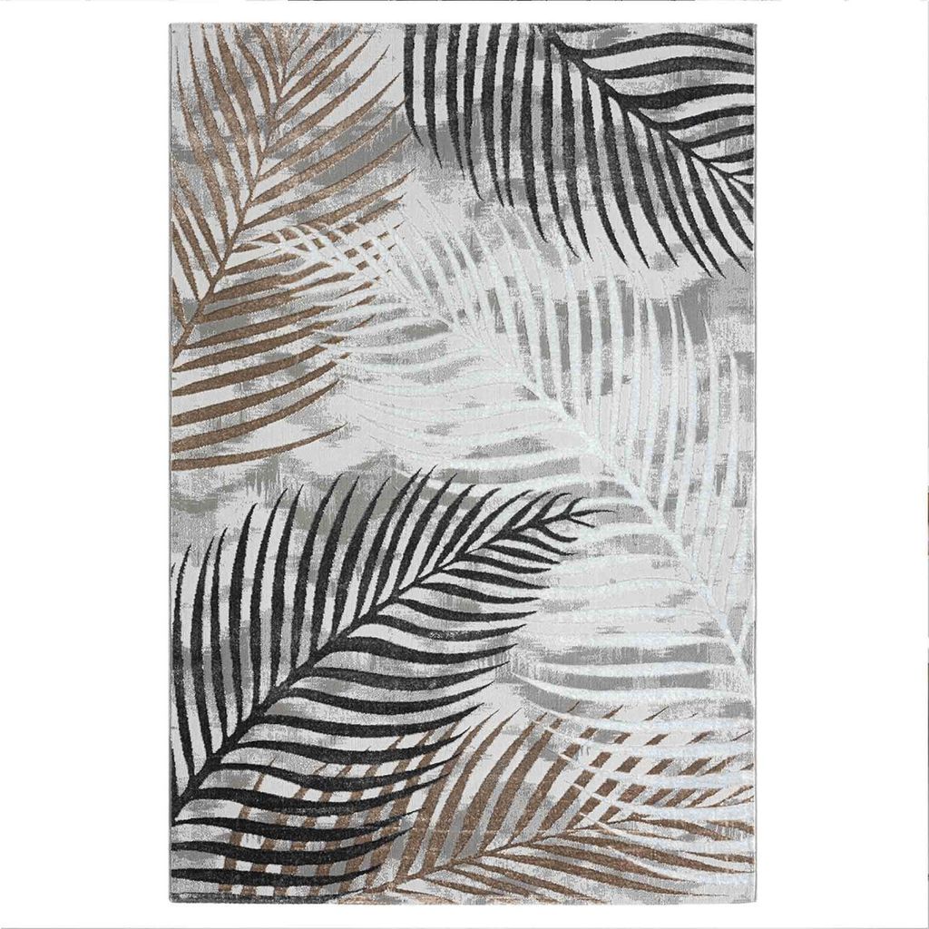 Teppich Wohnzimmer Schlafzimmer Kurzflor Palmen Muster modern glitzer Blumen Polyester , Farbe:Grau, Maße:80x150 cm