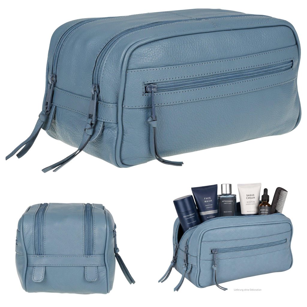 Alessandro Salvatore Kulturbeutel Herren Frauen Kosmetiktasche Leder Kulturtasche Washbag Kosmetiktasche Damen Reise Sauna Sport Siena 12977 Blau +b