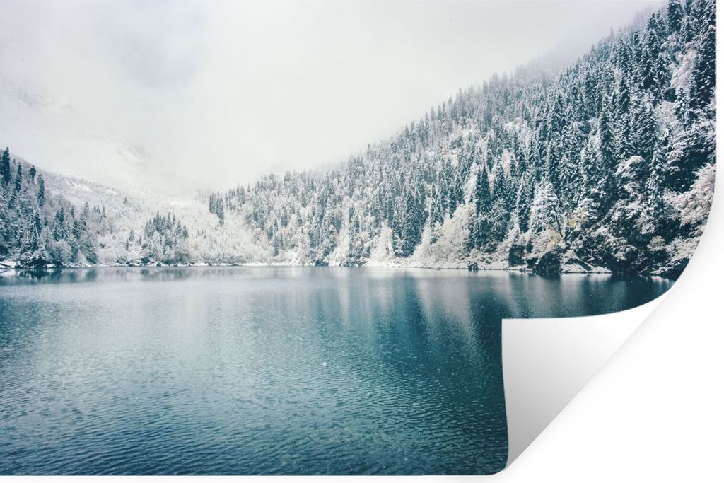 MuchoWow Wandtattoo Wandsticker Wandaufkleber Winter - Wasser - Schnee 60x40 cm Selbstklebend und Repositionierbar - Wierderverwendbar - Selbstkl...