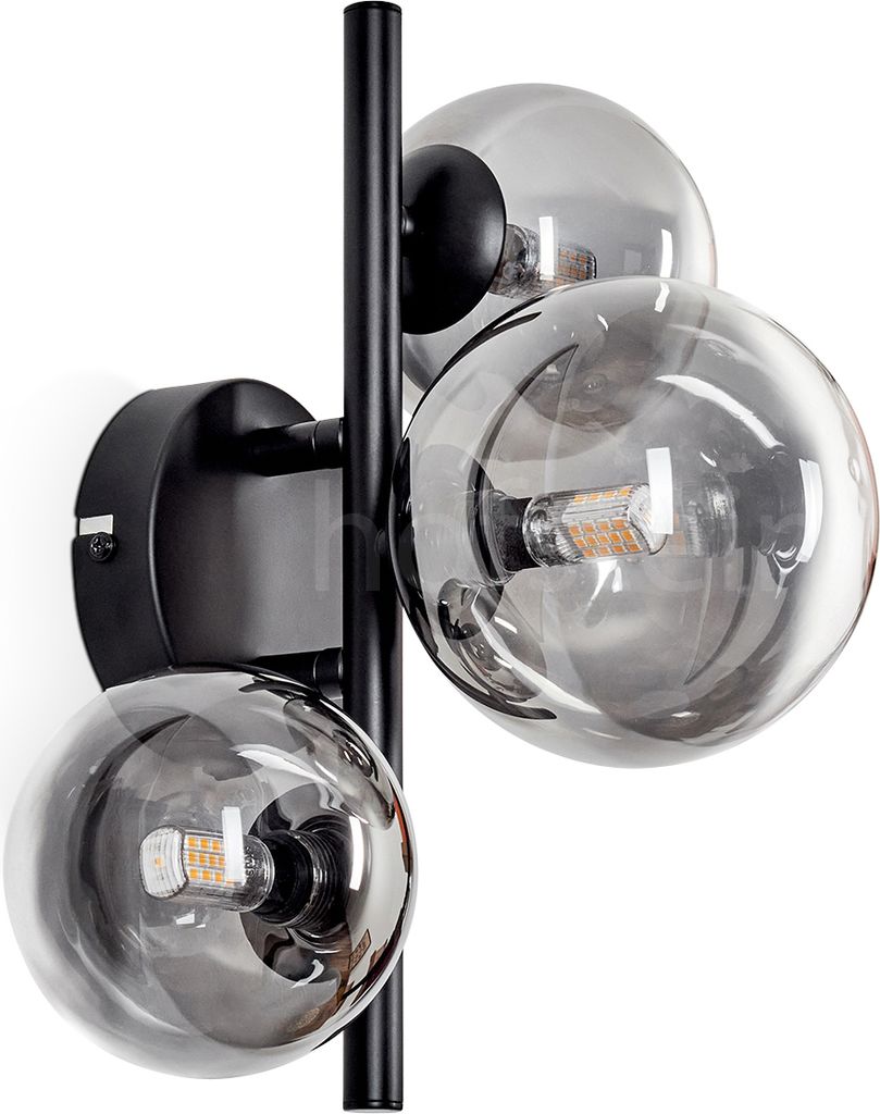 Isorella Wandlampe aus Metall/Glas in Schwarz/Rauchfarben/Klar
