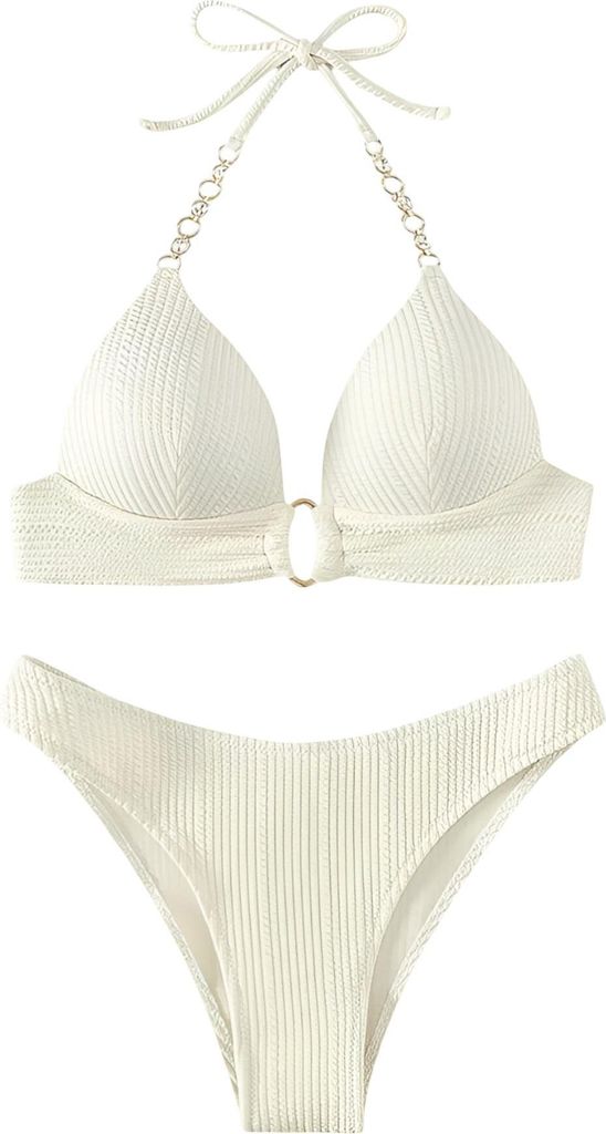 Damen Zweiteiliger Badeanzug Bikini Geschnürt Weiß XS
