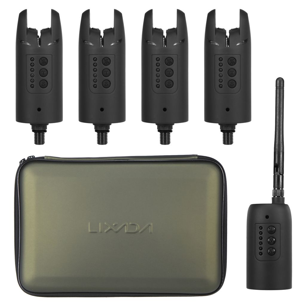 Wireless LED Fischerei Bissanzeiger 4 Sender 1 Empfänger Ton Alarm Mit Box 
